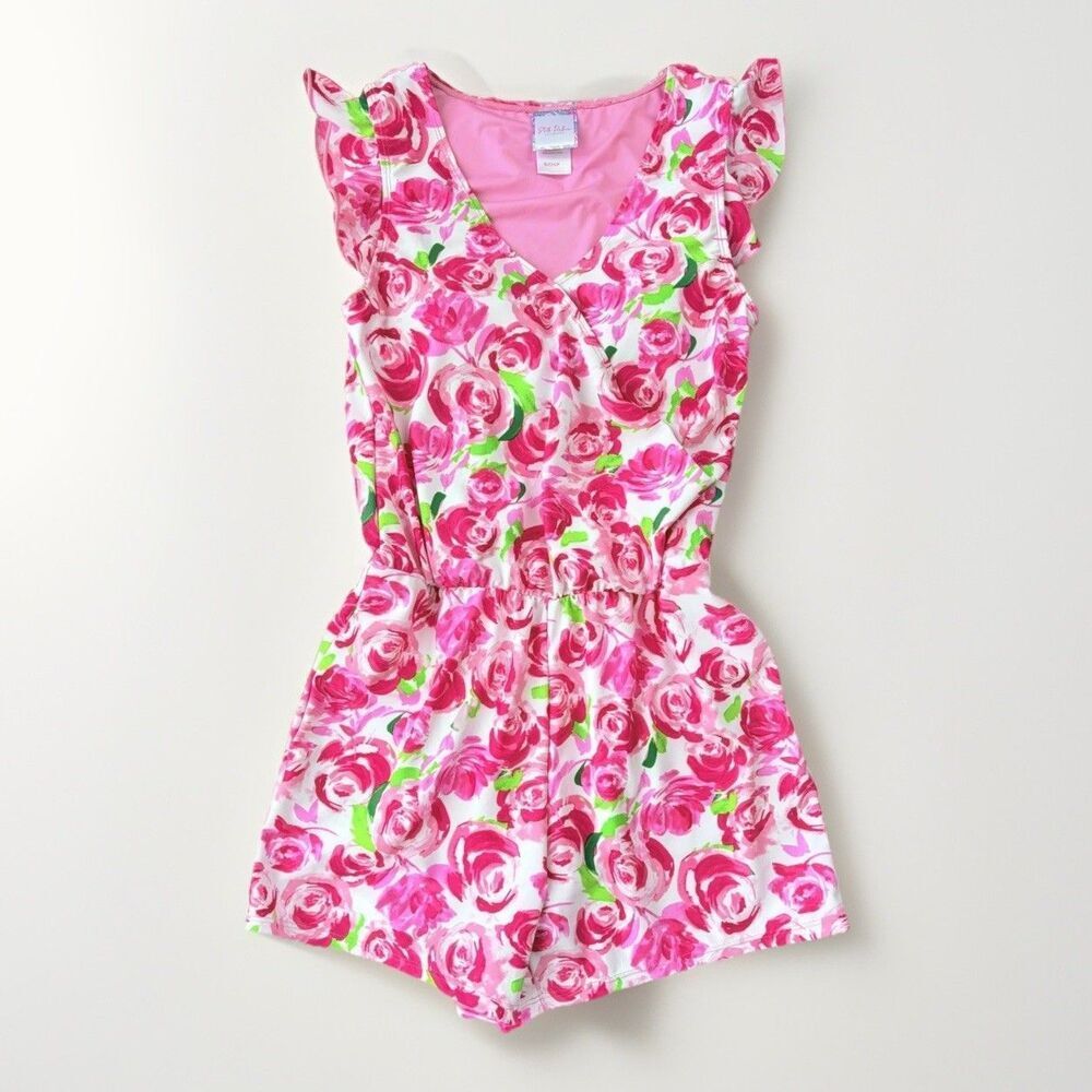 Stella Parker Pink Roses Women's Swim Romper Dress Size S NWT Southern Pockets